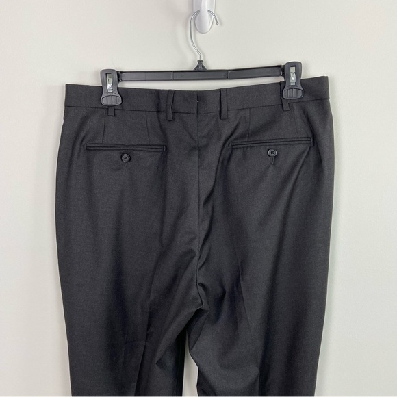 Santorelli Roma Flat Front Wool Dress Pants in Charcoal - Picture 7 of 13